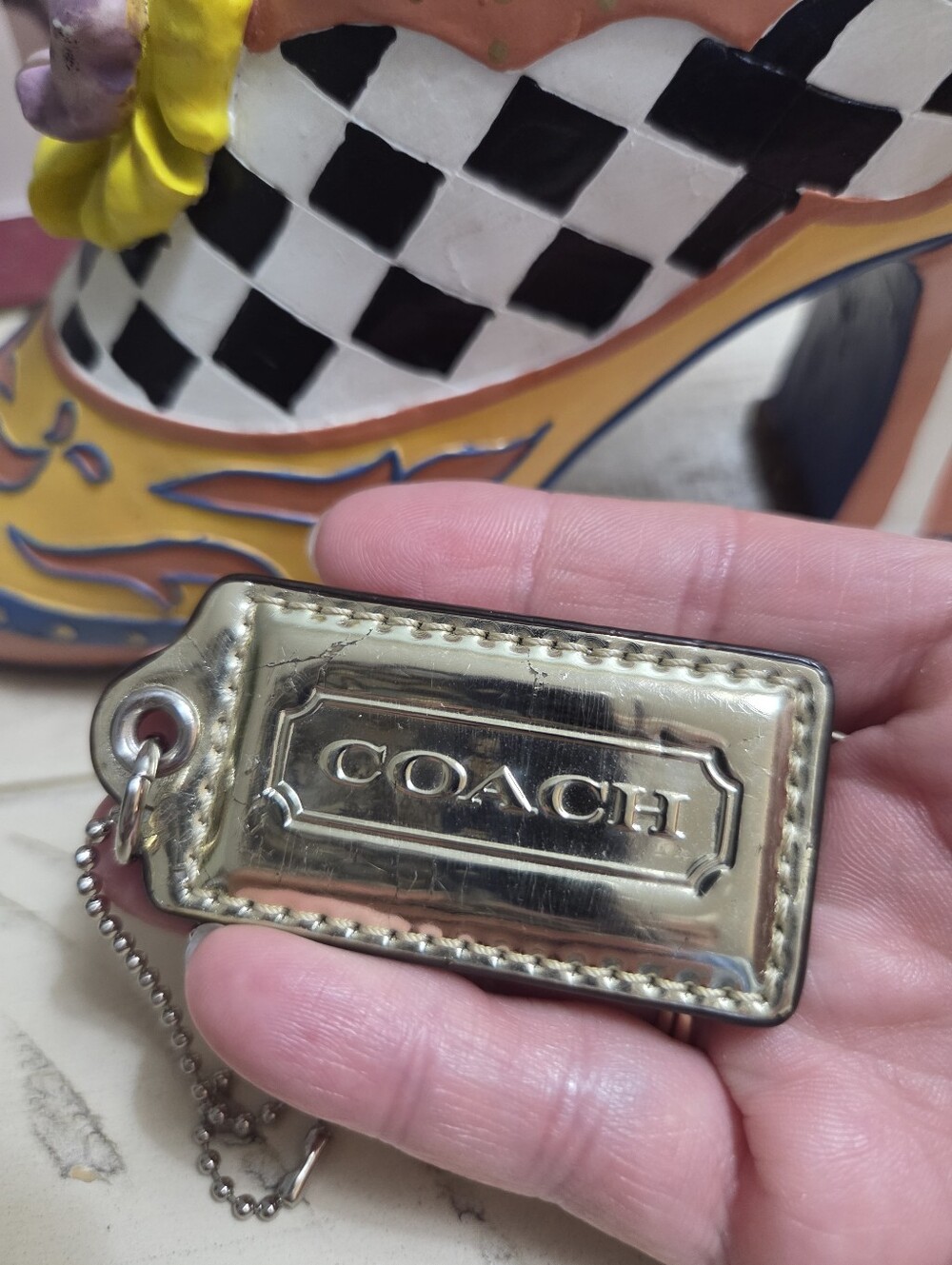 Coach Poppy Gold Leather Logo HangTag, EUC